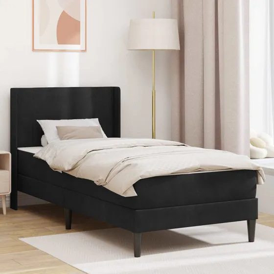 vidaXL Sengeramme med Madras, Sort 90 x 200 cm, Fløjl