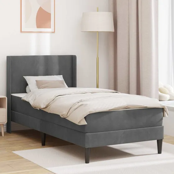vidaXL Sengeramme med Madras Mørkegrå 100x200 cm Fløjl
