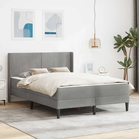 vidaXL Sengeramme med Madras og Hovedgærde, Lysegrå, 140 x 190 cm