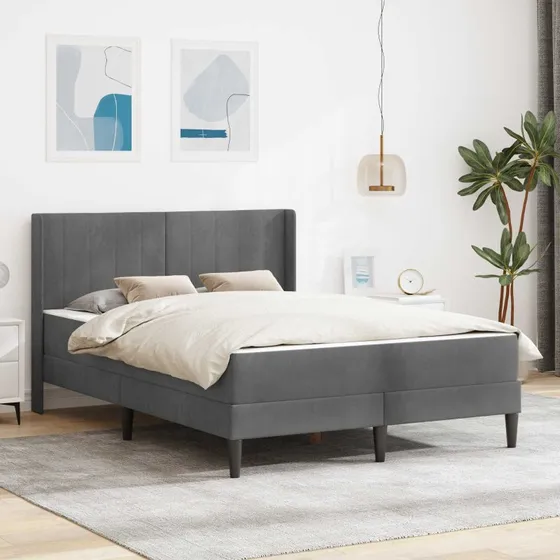 vidaXL Sengeramme med Madras Mørkegrå 160x200 cm Fløjl