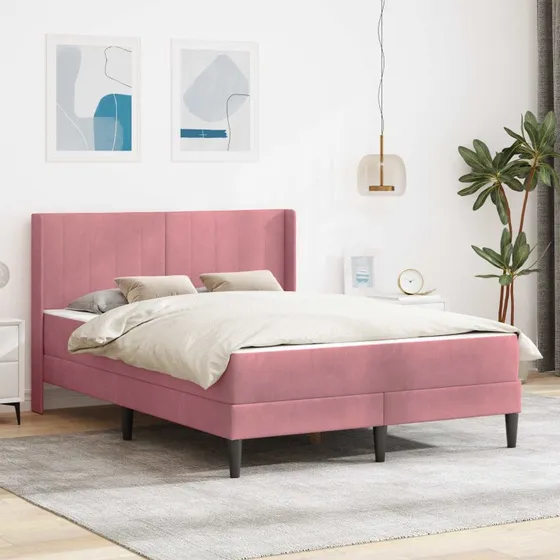 vidaXL Sengeramme med Madras Lyserød 160 x 200 cm Fløjl