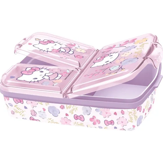 Hello Kitty Madkasse med 3 Rum, Hvid/Lyserød/Lilla