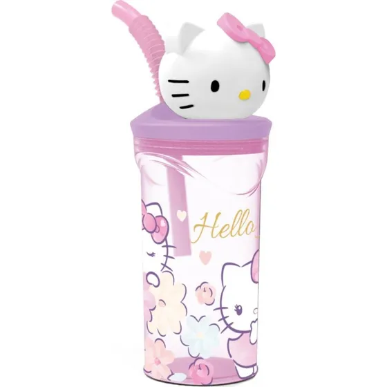 Hello Kitty 3D Drikkedunk med Sugerør, 360 ml, Lyserød
