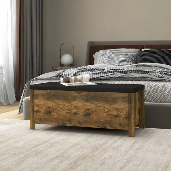 vidaXL Opbevaringskasse med Hynde 105x40x45 cm Røget Ege