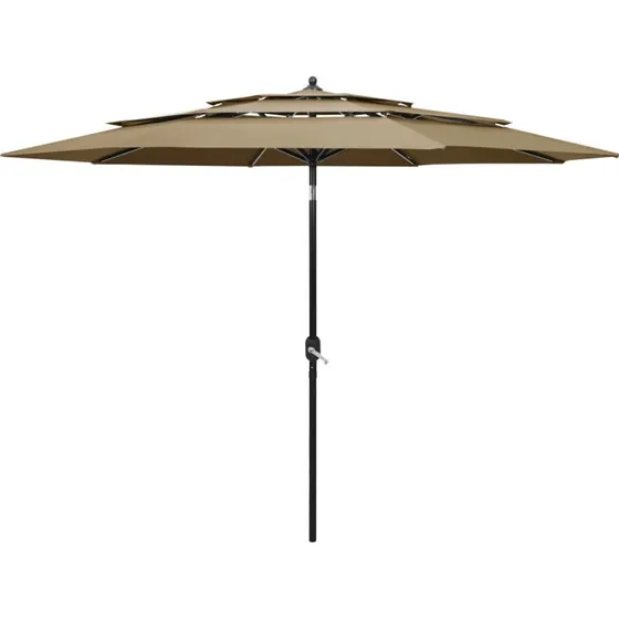 vidaXL Parasol 3 m 3 niveauer gråbrun med aluminiumsstang