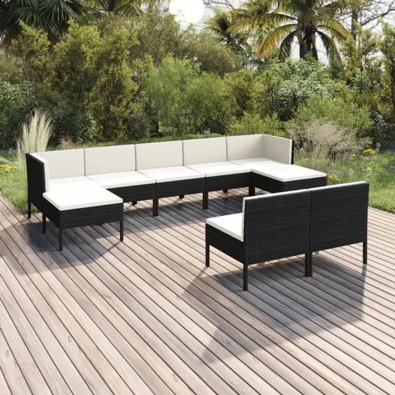 vidaXL 9-deligt loungesæt med polyrattan og hynder, sort