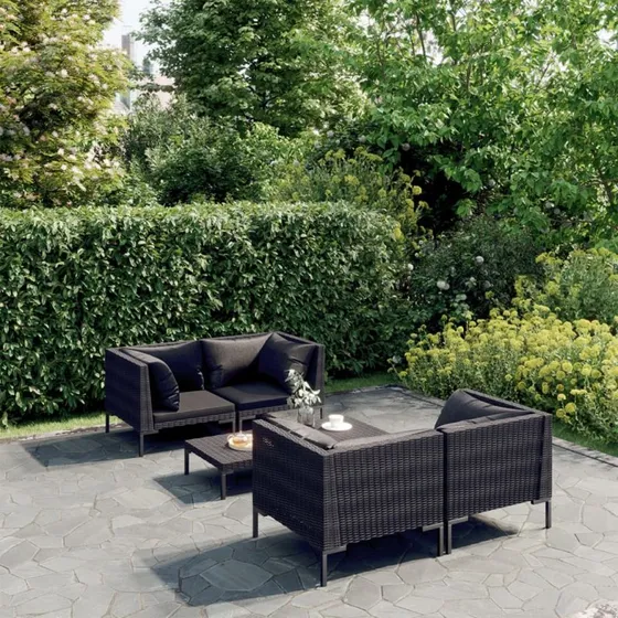 vidaXL 5-dels loungesæt med hynder mørkegrå polyrattan