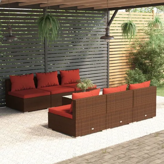 vidaXL 7-delers loungesæt polyrattan brun med hynder