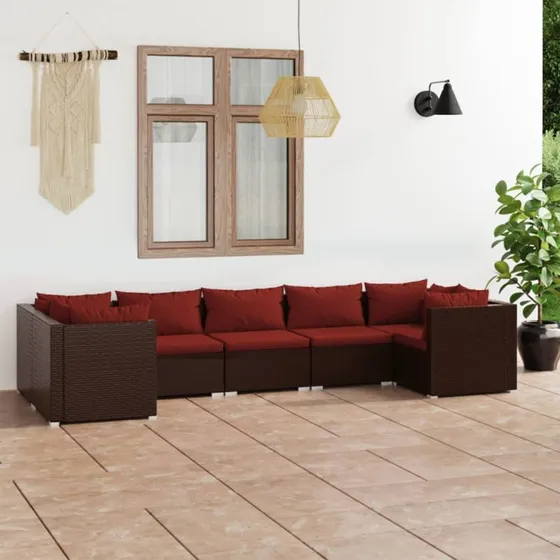 vidaXL 7-del loungesæt med hynder i brun polyrattan