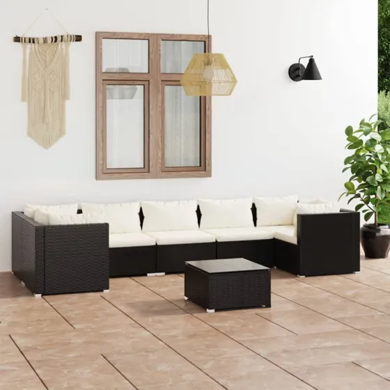 vidaXL 8-deligt loungesæt med hynder i polyrattan, sort