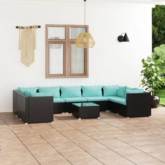vidaXL 10-delers loungesæt med hynder i polyrattan, sort