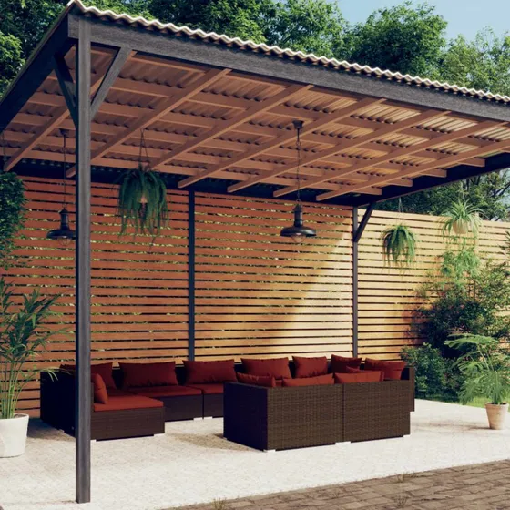vidaXL 9-deles loungesæt med hynder i brun polyrattan