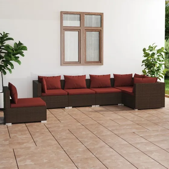 vidaXL 6-delssæt med hynder polyrattan brun