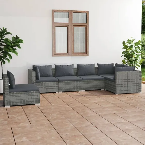 vidaXL 6-deligt loungesæt med hynder, polyrattan grå