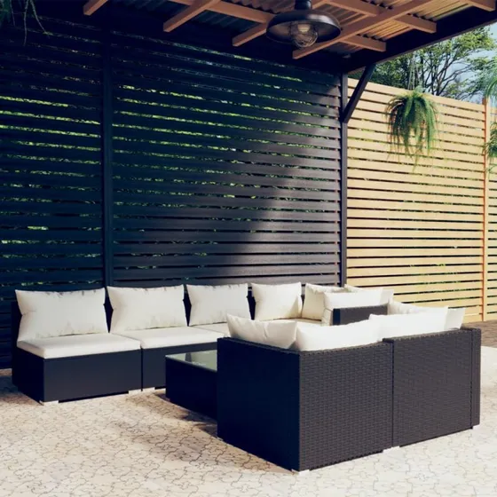 vidaXL 8-deligt loungesæt med hynder i polyrattan, sort