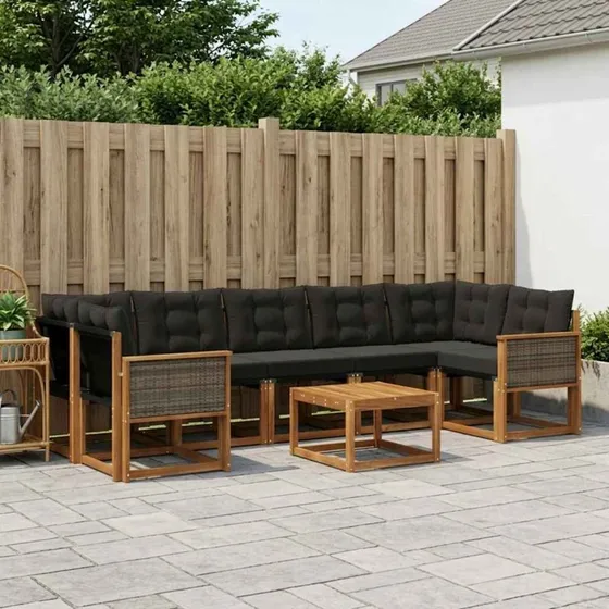 vidaXL Udendørs Sofagruppe 8 pcs Naturfarvet og Sort