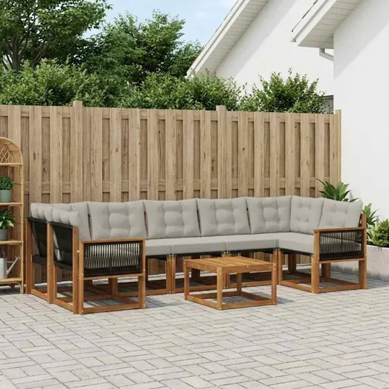 vidaXL Udendørs Sofagruppe 8 pc Naturfarvet og Lysegrå