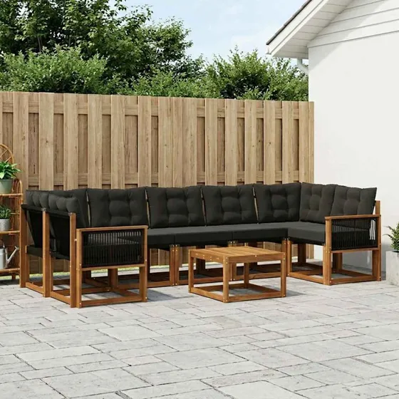 vidaXL Udendørs Sofagruppe 8 pcs Naturfarvet og Sort
