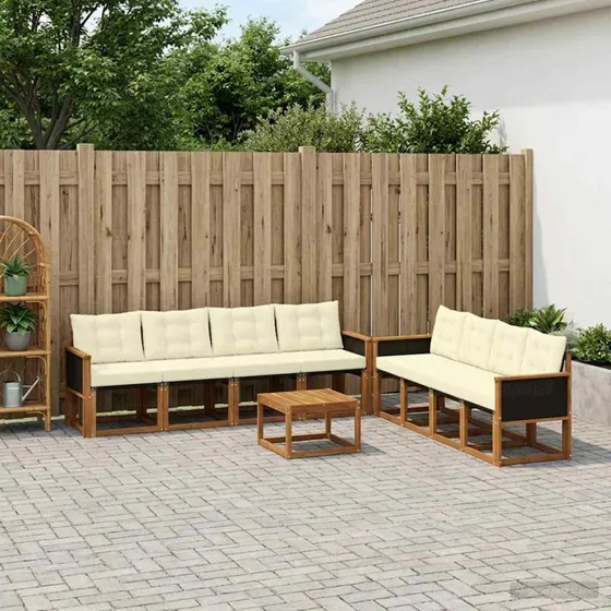 vidaXL Udendørs Sofagruppe 9 pcs Naturlig & Fløde