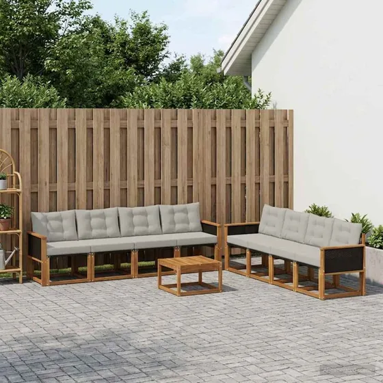 vidaXL Udendørs Sofagruppe 9 pcs Naturfarvet og Lysegrå