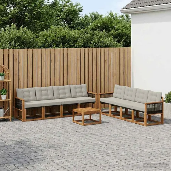 vidaXL Udendørs Sofagruppe 9 pcs Naturfarvet og Lysegrå