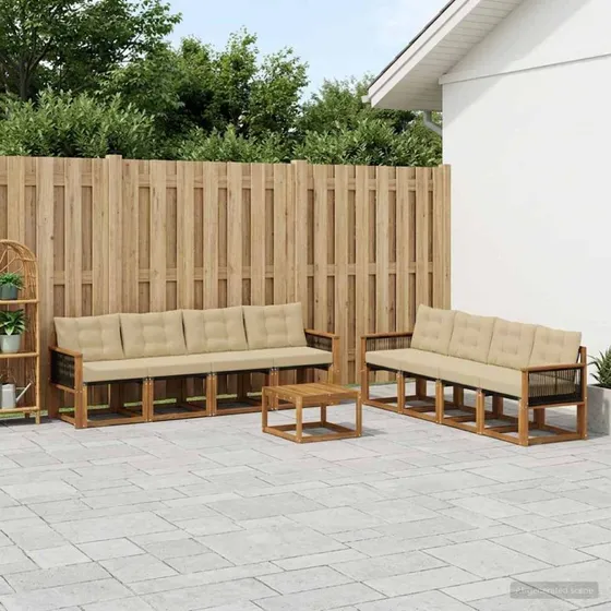 vidaXL Udendørs Sofagruppe 9 pcs Naturlig/Beige