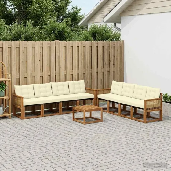 vidaXL Udendørs Sofagruppe 9 pcs Naturlig & Fløde