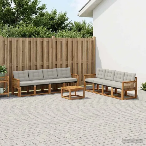 vidaXL Udendørs Sofagruppe 9 pcs Naturfarvet og Lysegrå