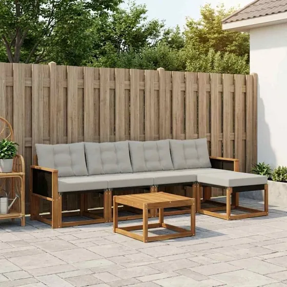 vidaXL Udendørs Sofagruppe 6 pcs Naturfarvet og Lysegrå
