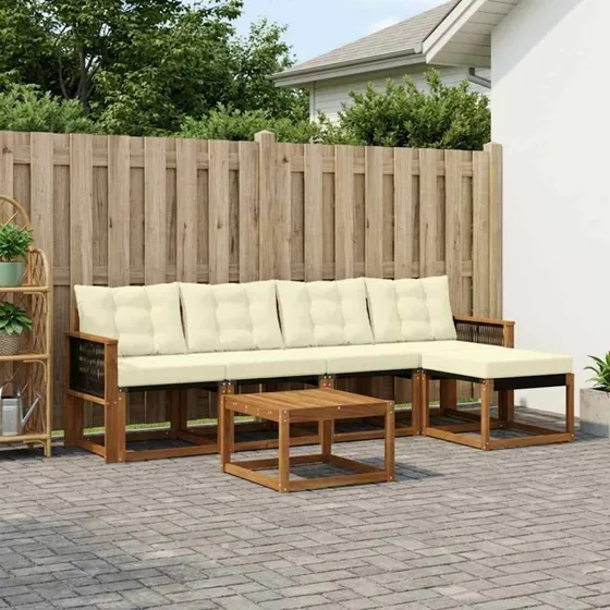 vidaXL Udendørs Sofagruppe 6 pc Naturlig & Fløde