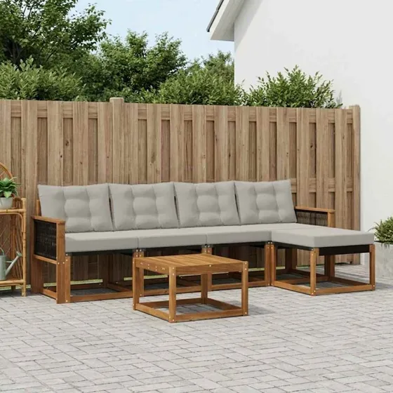 vidaXL Udendørs Sofagruppe 6 pc Naturfarvet og Lysegrå