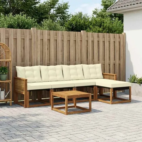 vidaXL Udendørs Sofagruppe 6 pc Naturlig & Fløde