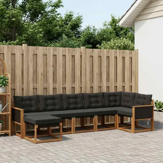 vidaXL Udendørs Sofagruppe 7 pc Naturfarvet og Sort