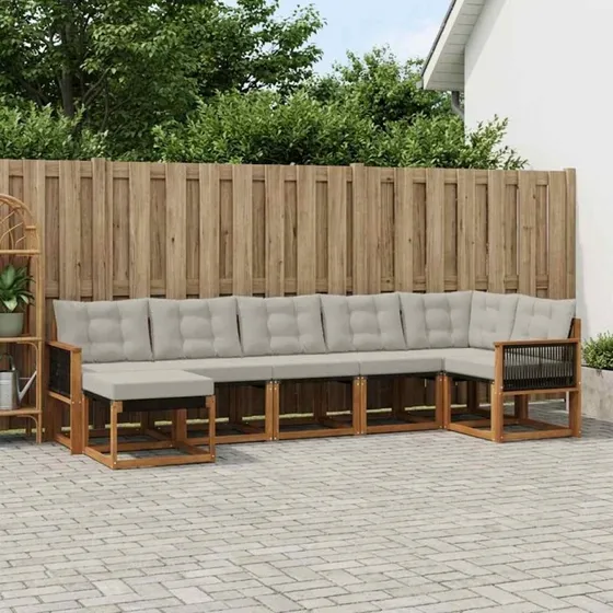 vidaXL Udendørs Sofagruppe 7 pc Naturfarvet og Lysegrå