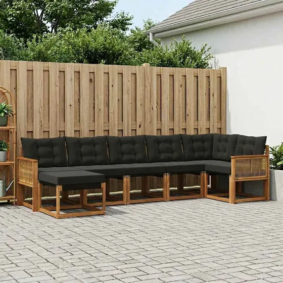 vidaXL Udendørs Sofagruppe 7 pcs Naturfarvet og Sort