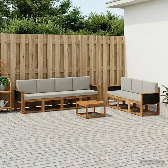 vidaXL Udendørs Sofagruppe 7 pcs Naturfarvet og Lysegrå