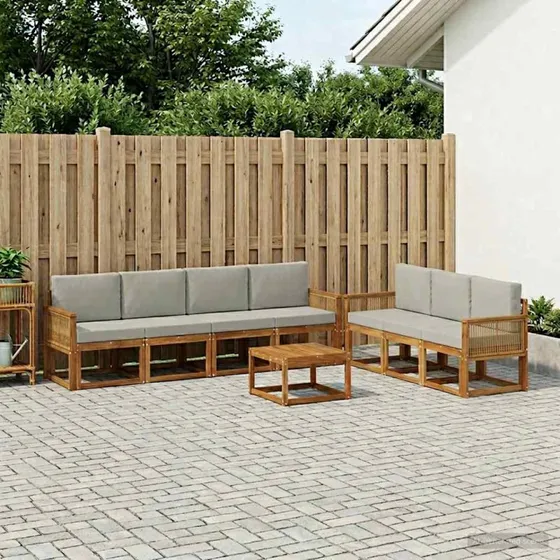 vidaXL Udendørs Sofagruppe 8 pc Naturfarvet og Lysegrå