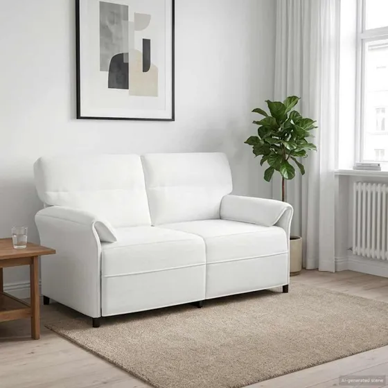 vidaXL 2-sæder Sofa Hvid, 100% Polyester, Metalramme, MDF, Krydsfinér