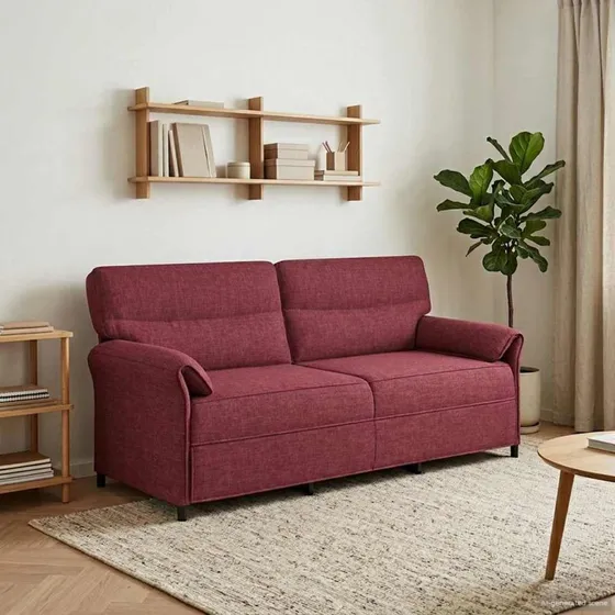 vidaXL 3-personers Sofa, Vinrød, 180 cm, 100% Polyester, Metalramme, MDF