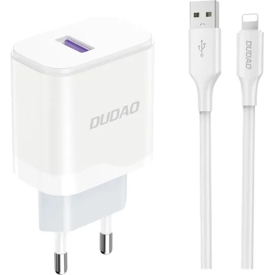 Dudao A20EU 18W USB-A vægoplader med Lightning-kabel, hvid