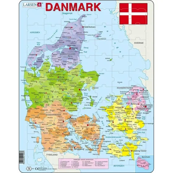 Larsen Puslespil Danmarkskort 70 Brikker Maxi (36,5x28,5 cm)
