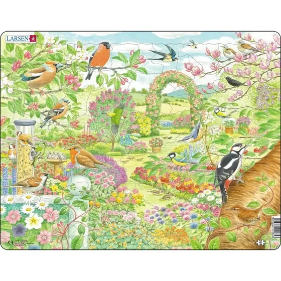Larsen Puslespil Fugle og Blomster i Haven – 60 Brikker, 36,5x28,5 cm