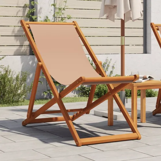 vidaXL Foldbar Strandstol i Eukalyptustræ og Stof Gråbrun