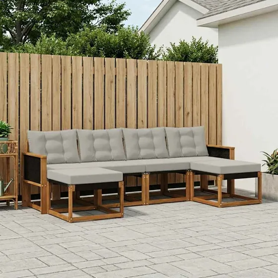 vidaXL Udendørs Sofagruppe 6 pc Naturfarvet og Lysegrå