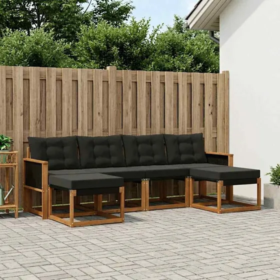 vidaXL Udendørs Sofagruppe 6 pc Naturfarvet og Sort