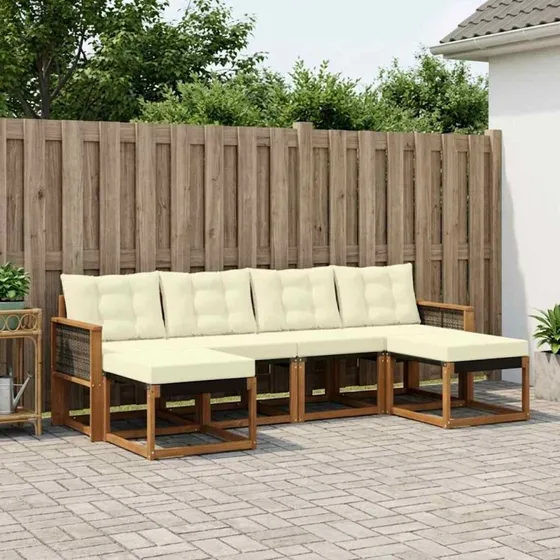 vidaXL Udendørs Sofagruppe 6 pc Naturlig & Fløde
