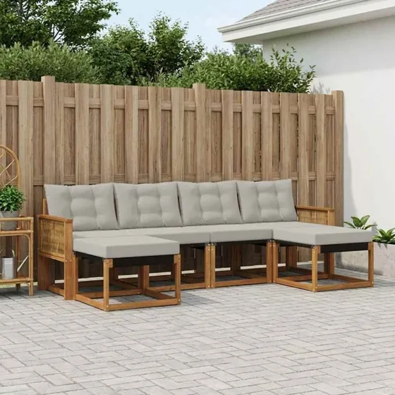 vidaXL Udendørs Sofagruppe 6 pc Naturfarvet og Lysegrå