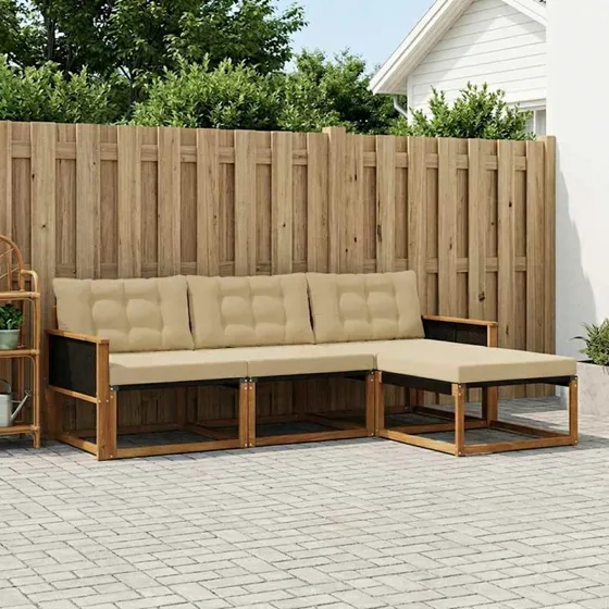 vidaXL Udendørs Sofagruppe 4-pces Naturlig/Beige med Pude