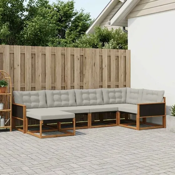 vidaXL Udendørs Sofagruppe 6 dels Naturfarvet og Lysegrå