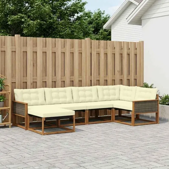 vidaXL Udendørs Sofagruppe 6 pc Naturlig & Fløde